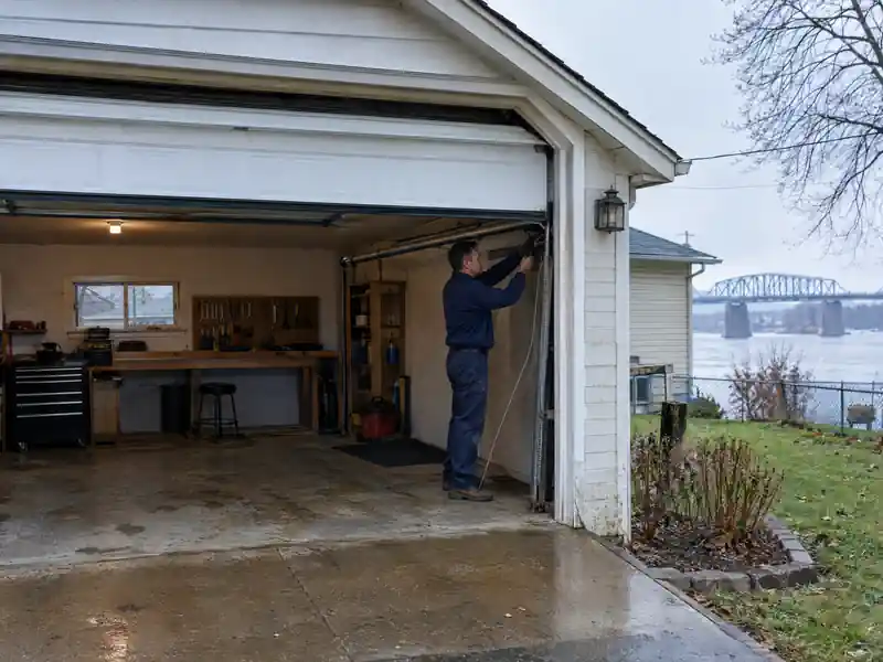 Extension spring repair in a detached garage in Rossford, Ohio